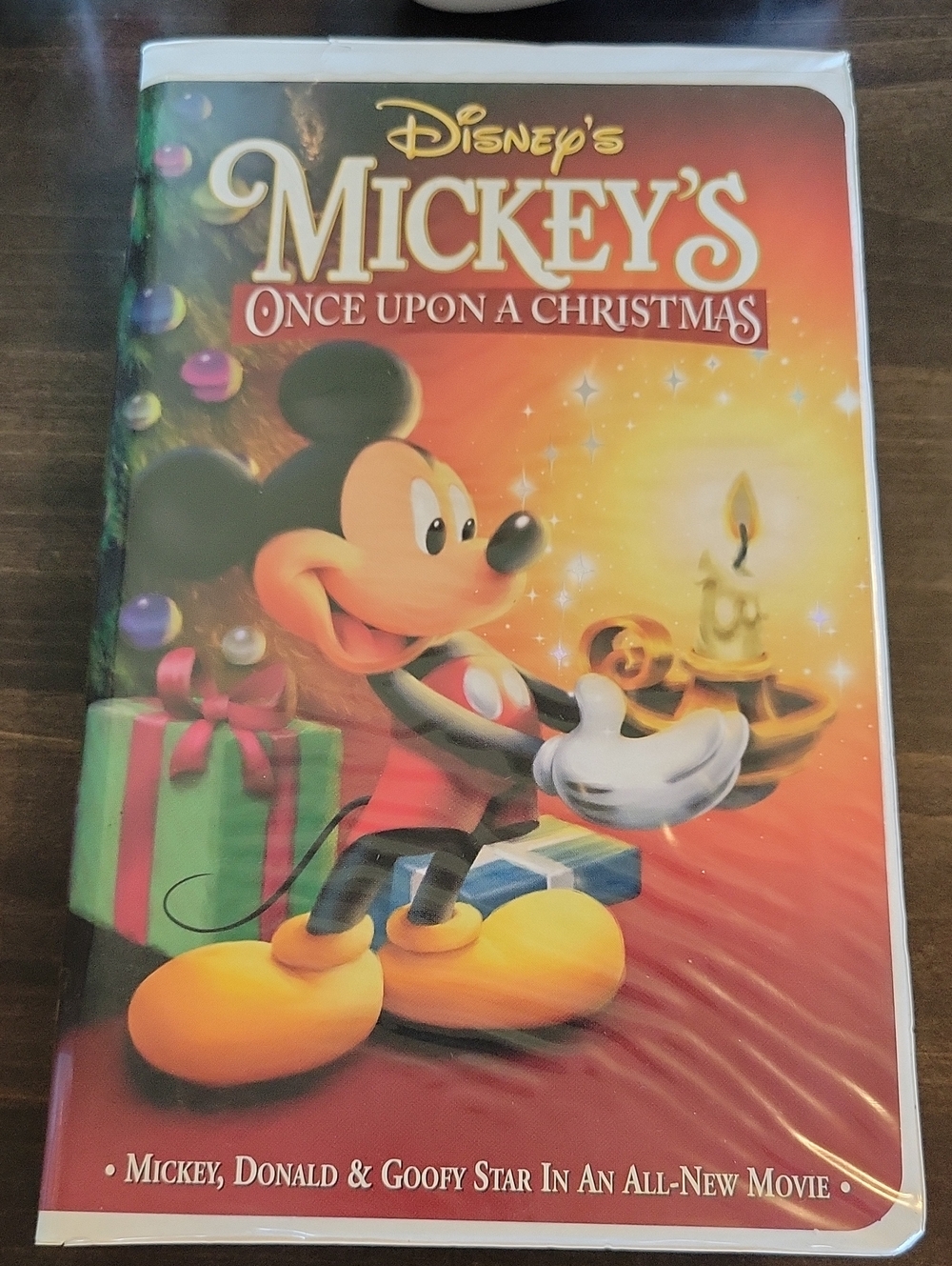 Disney Mickey's Once Upon a Christmas VHS— Red, Yellow & Green Holiday Cover
